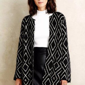 Anthropologie Black Kimono Sweater Open Cardigan Eyelash Size  L